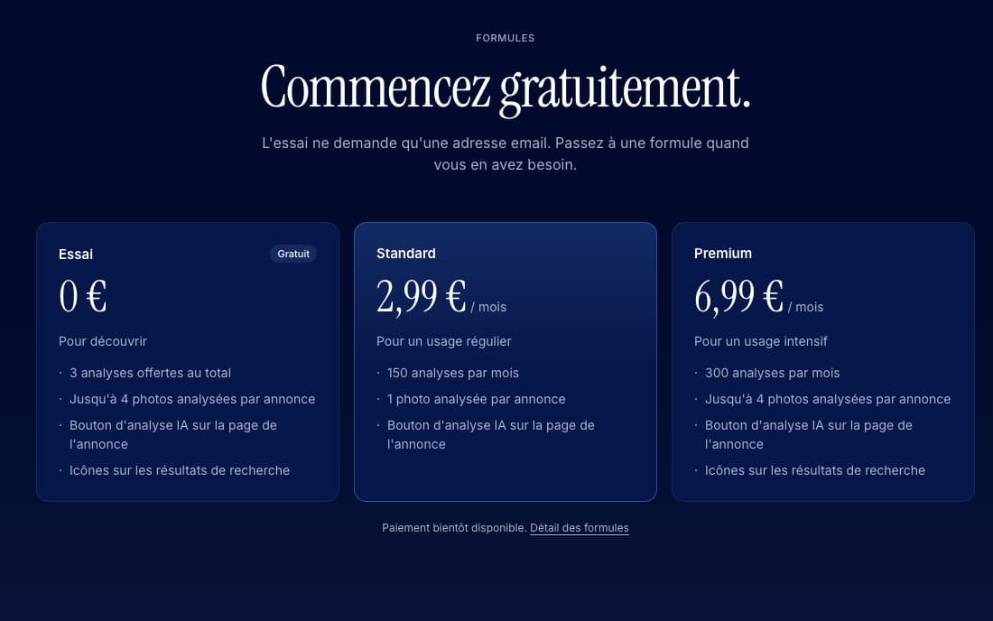 Formules Essai, Standard et Premium de Radarnaque